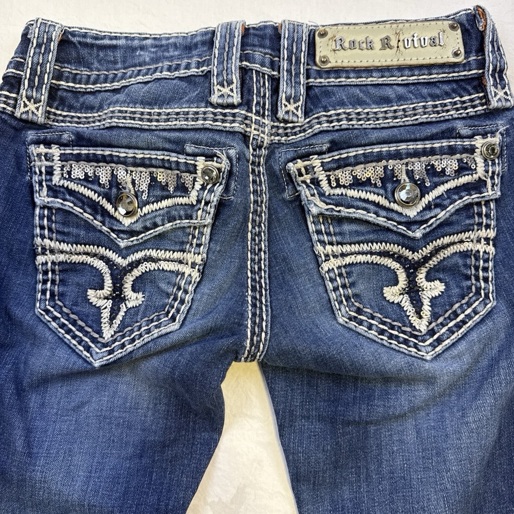 Rock Revival JEANS WOMENS 25x31 Molly Boot Sequin Embroidered THICK STITCH